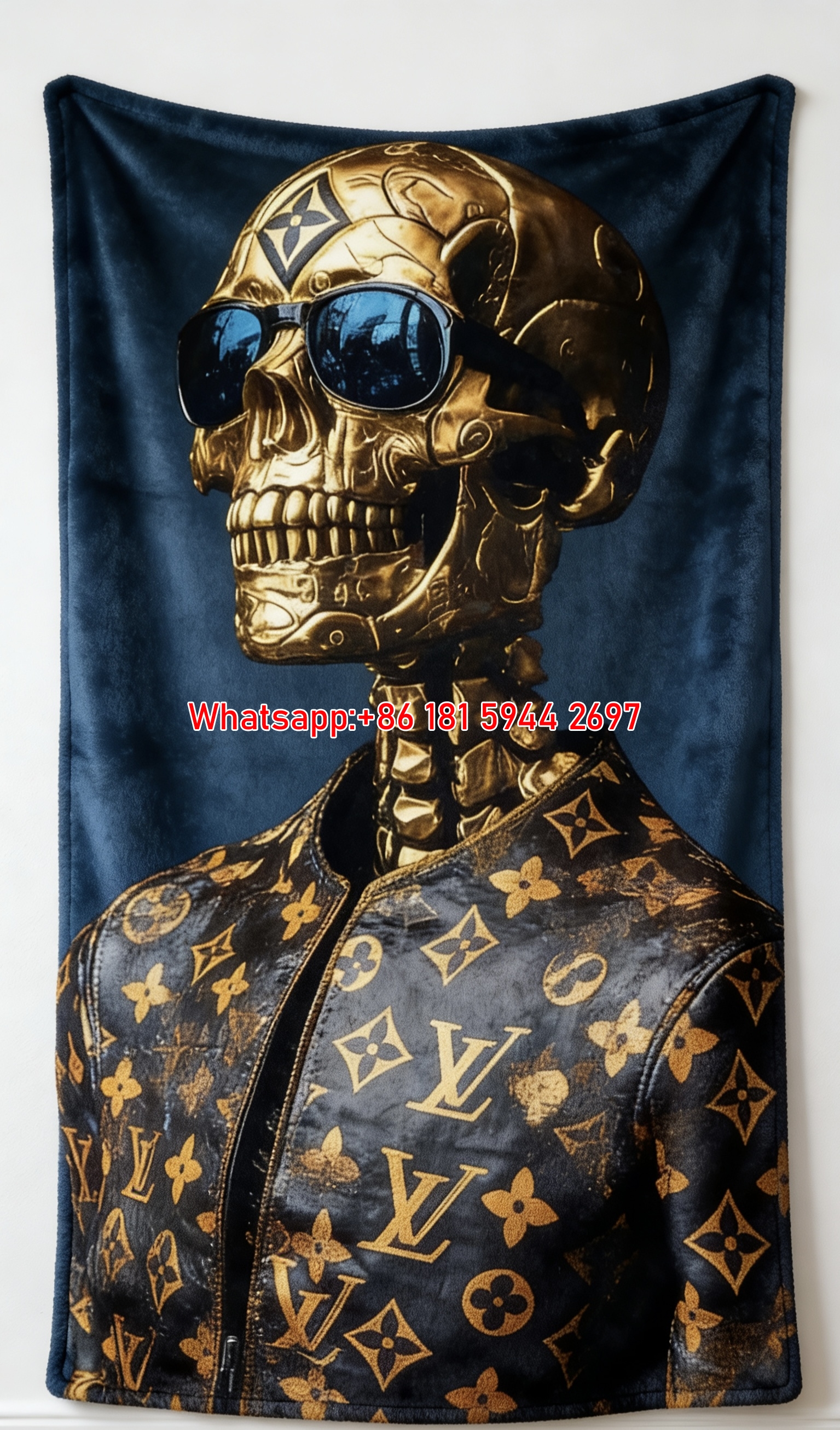 LV Gold Skull Monogram Blanket Luxury LV Skeleton Print Blanket 091